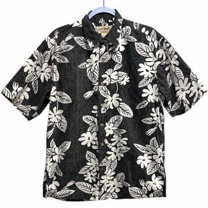Cooke Street Honolulu Hawaiian Shirt Black White Floral Button Up M
